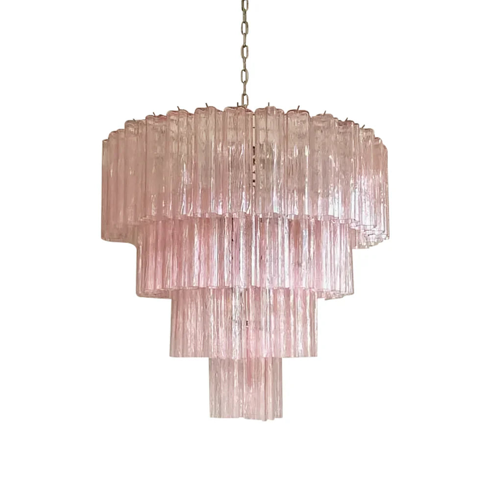 Vintage Murano Pink Glass Chandelier 33.5"