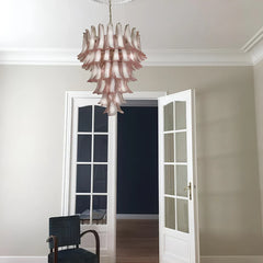 Vintage Murano Pink Glass Petals Chandelier 31.5"