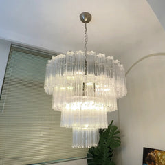 Vintage Murano Transparent Glass Chandelier 33.5"