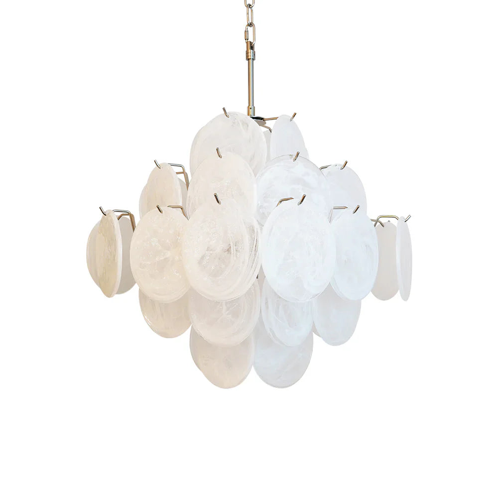 Vintage Murano White Disks Chandelier 19"