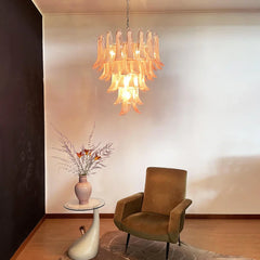 Vintage Pink Murano Glass Petals Chandelier 26"