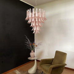 Vintage Pink Murano Glass Petals Chandelier 26"