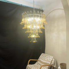 Vintage Transparent Amber Murano Glass Petals Chandelier 26"