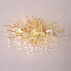 Teardrop Tree Crystal Teardrop Wall Sconce Gold 17"