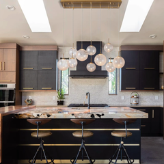 Casen Ablown Crackle Glass Globe Linear Chandelier 55" 65"D