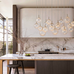 Casen Ablown Crackle Glass Globe Linear Chandelier 55" 65"D