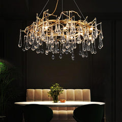 Branch Round Long Teardrop Crystal Chandelier