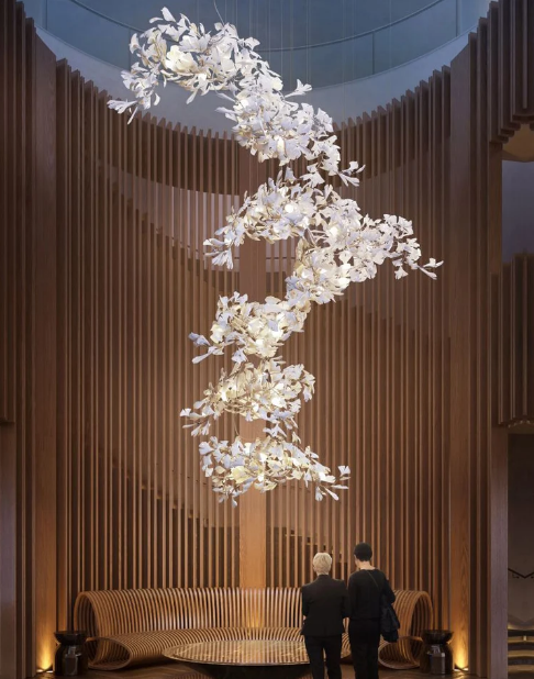 Vertical Modern Ceramic Ginkgo Tree Petal Chandelier 4 Size