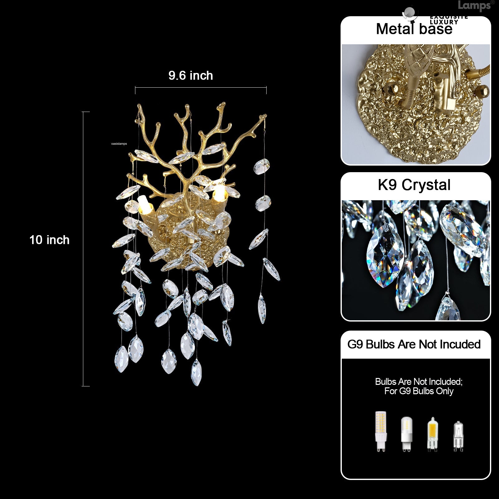 Frostleaf Crystal Gold/Silver Wall Sconce 10"H#Color_Brass