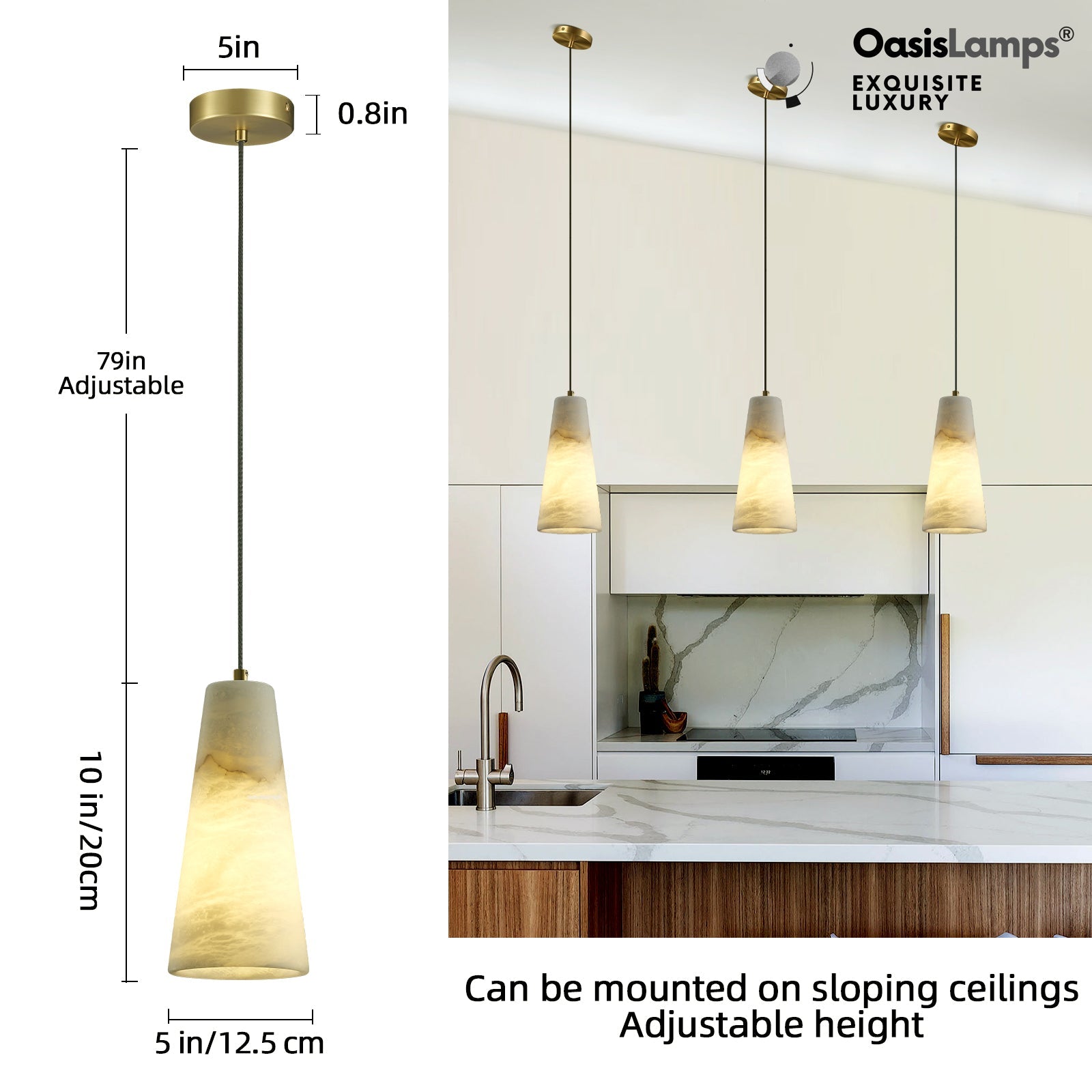 Capus Conical Alabaster Pendant#color_brass