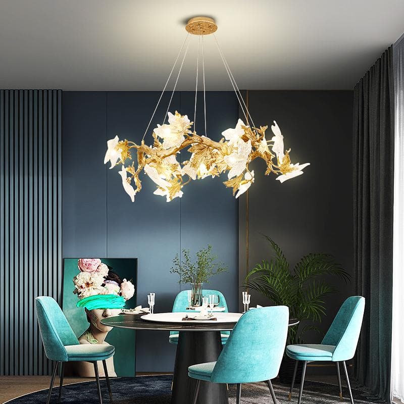 Branch Brass Maple Leaf Branch Crystal Chandelier