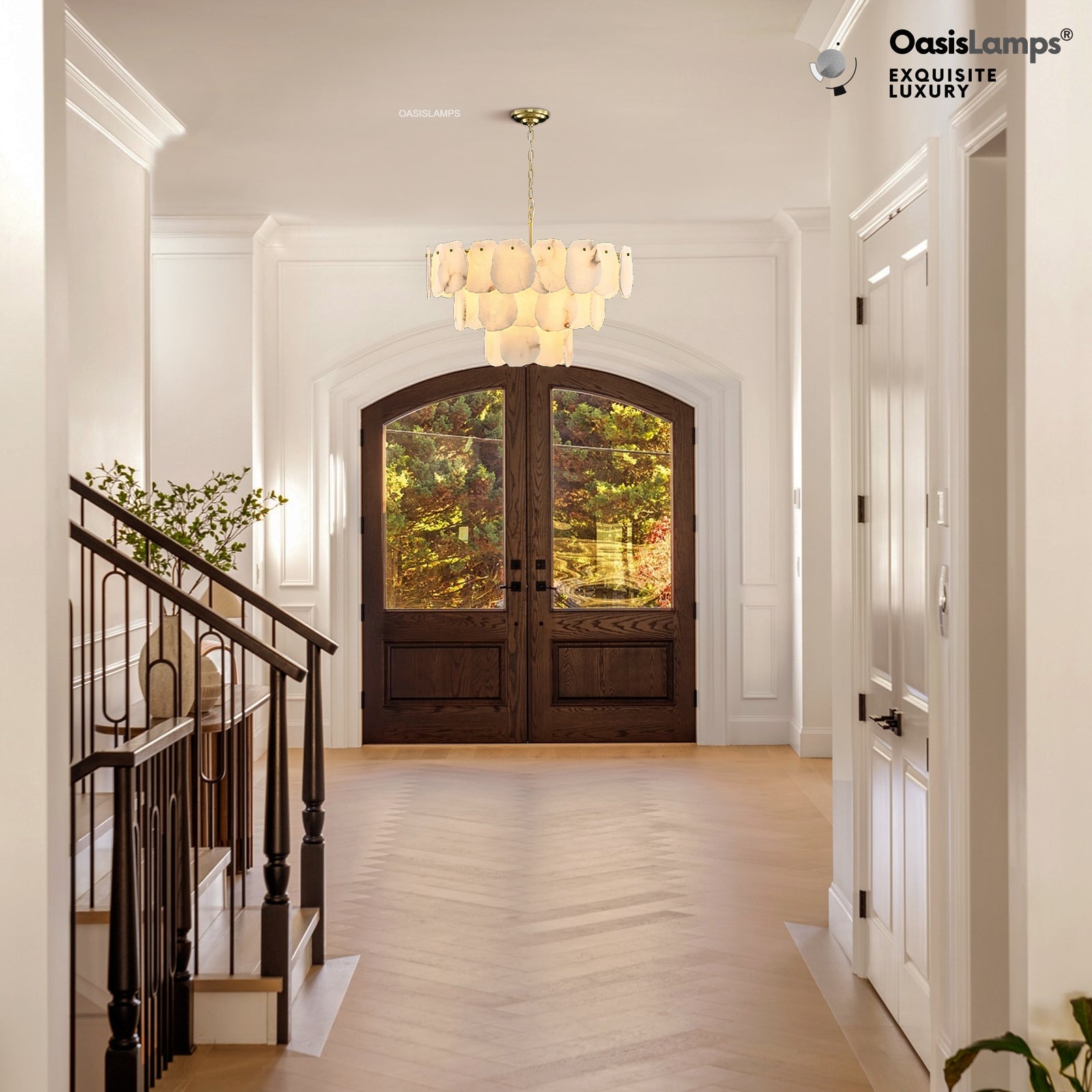 Moira Alabaster Multi-Tier Round Chandelier 32"D#Color_Brass