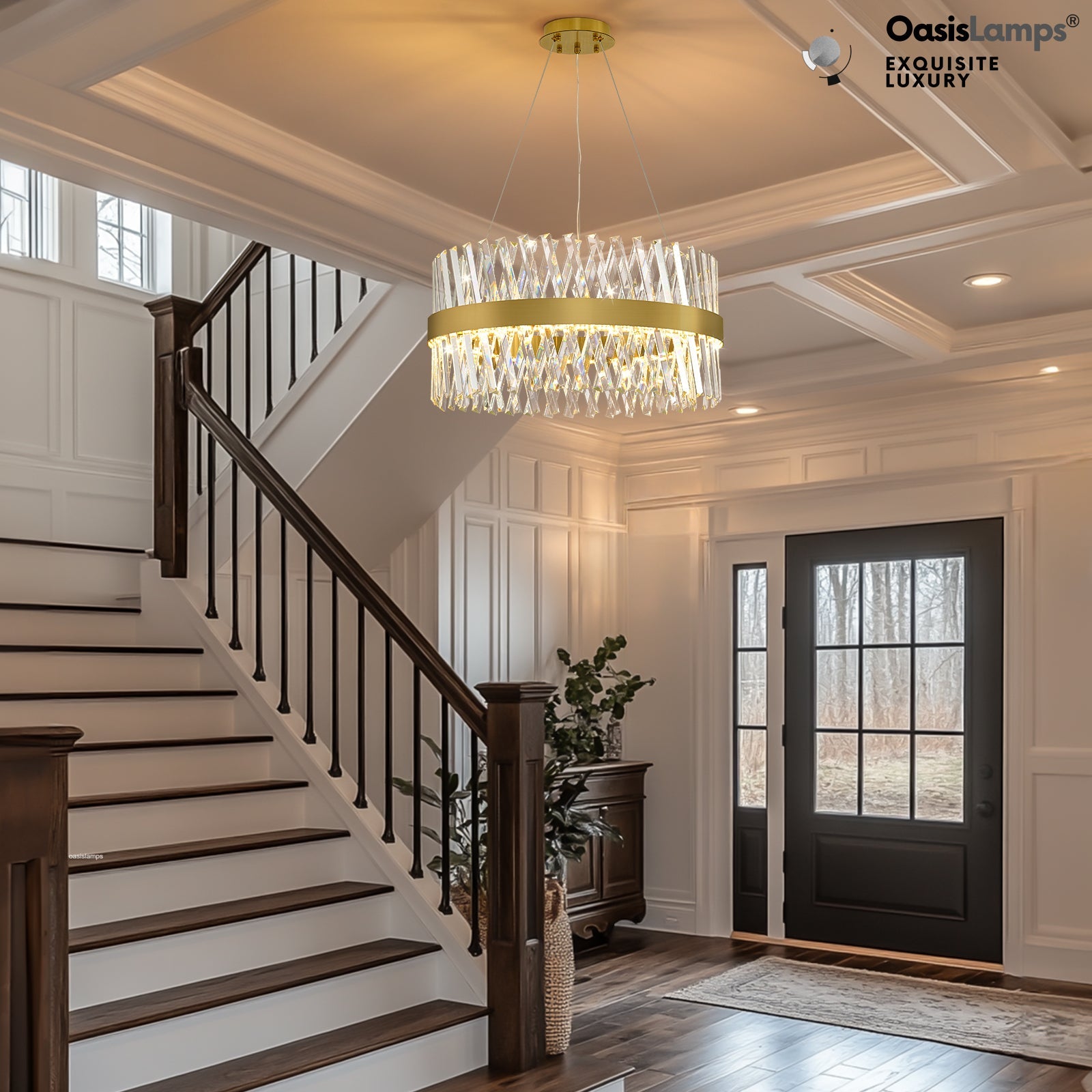 Vetro Prism Crystal Round Chandelier 23.6" 31.5" 40"D#Color_Brass,size_23.6"D