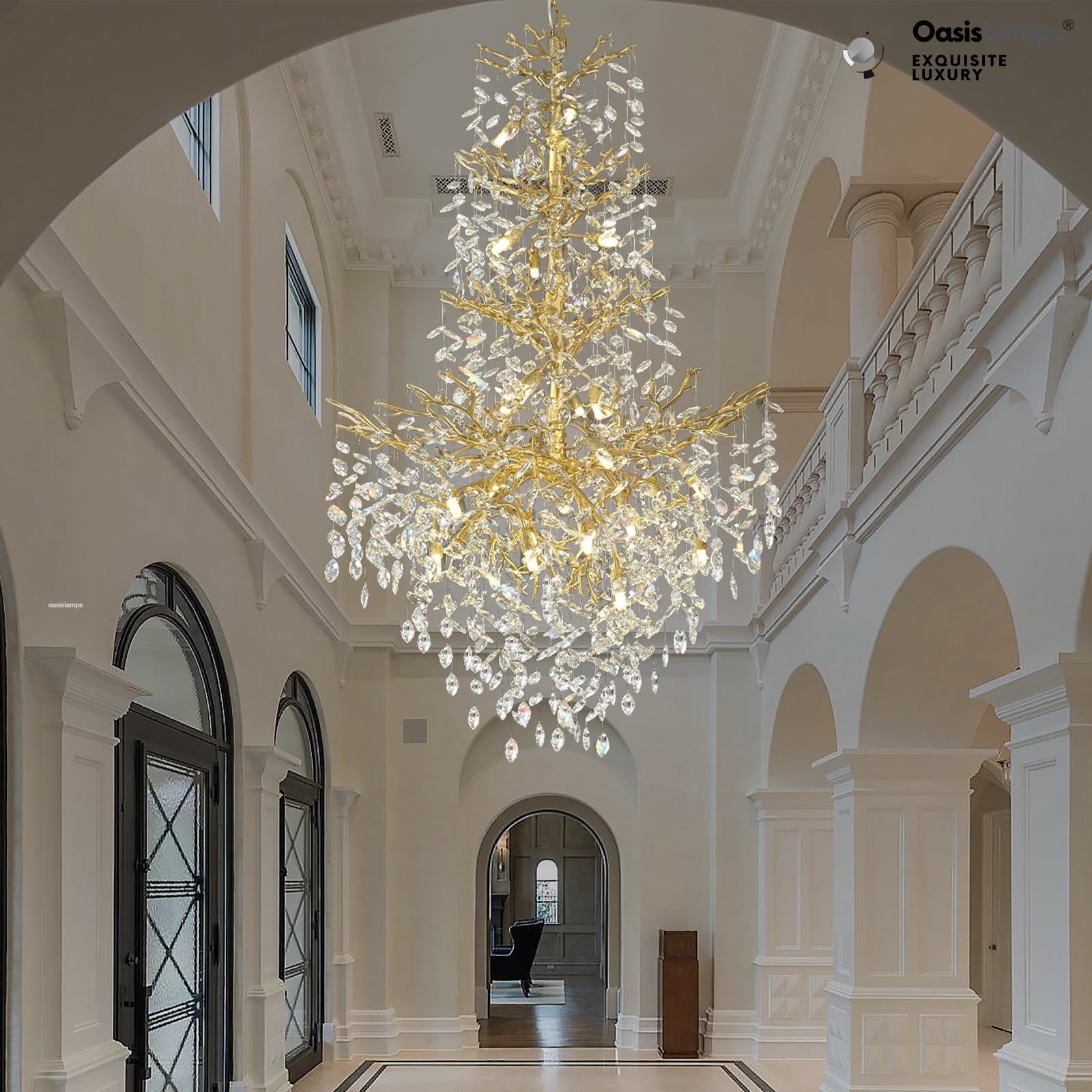 Frostleaf Cascade Grand Staircase Chandelier 61" 65"#Color_brass,Size_H61"