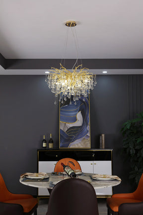 Crystal Droplet Gold Branch Chandelier,Gold 23.62"