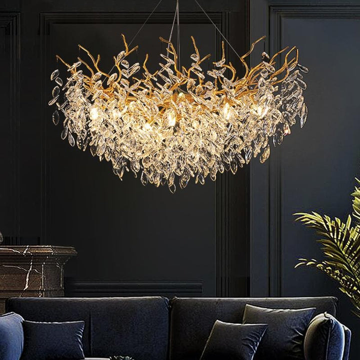 David Round Crystal Branch Chandelier