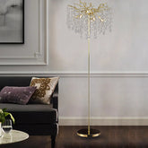 Flavia Gold Clear Crystal Floor Lamp For Bedroom, Living Room