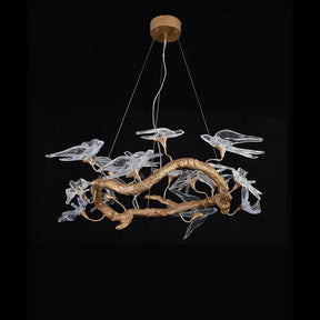 Bird Glass Tree Branch Circle Round Chandelier