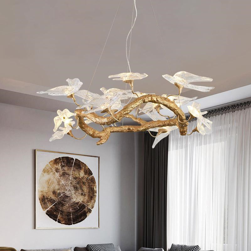 Bird Glass Tree Branch Circle Round Chandelier