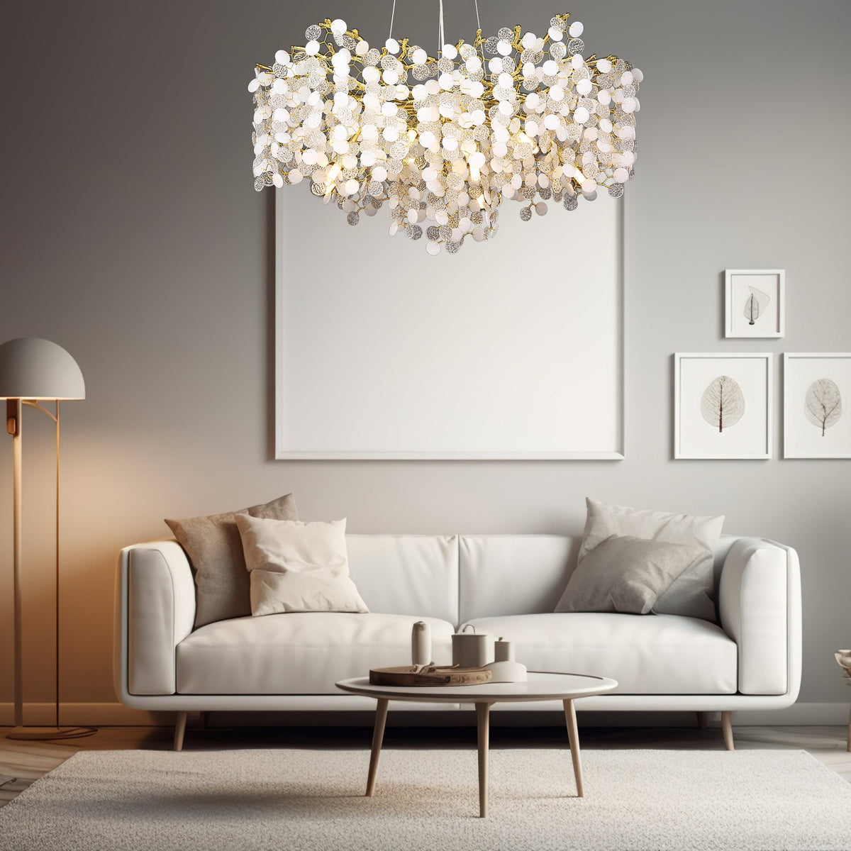 Sunniva Gold Blossom Crystal Round Branch Chandelier For Living Room