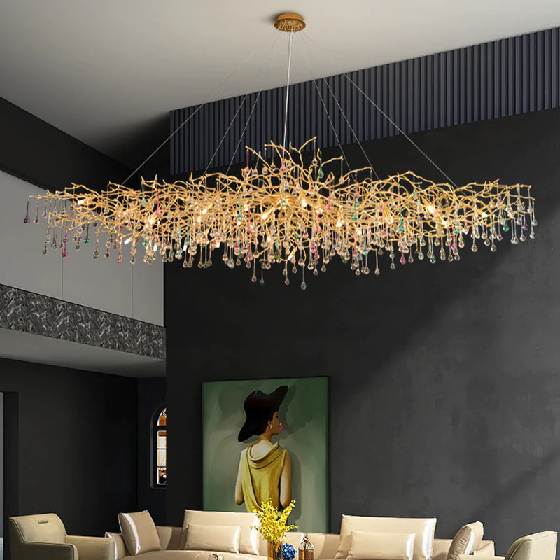 Colorful Crystal Raindrop Aluminum Branch Chandelier