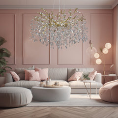 Flavia Round Gold Clear Crystal Branch Chandelier For Living Room