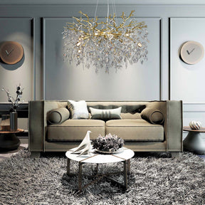 Salome Round Gold Clear Crystal Branch Chandelier For Living Room