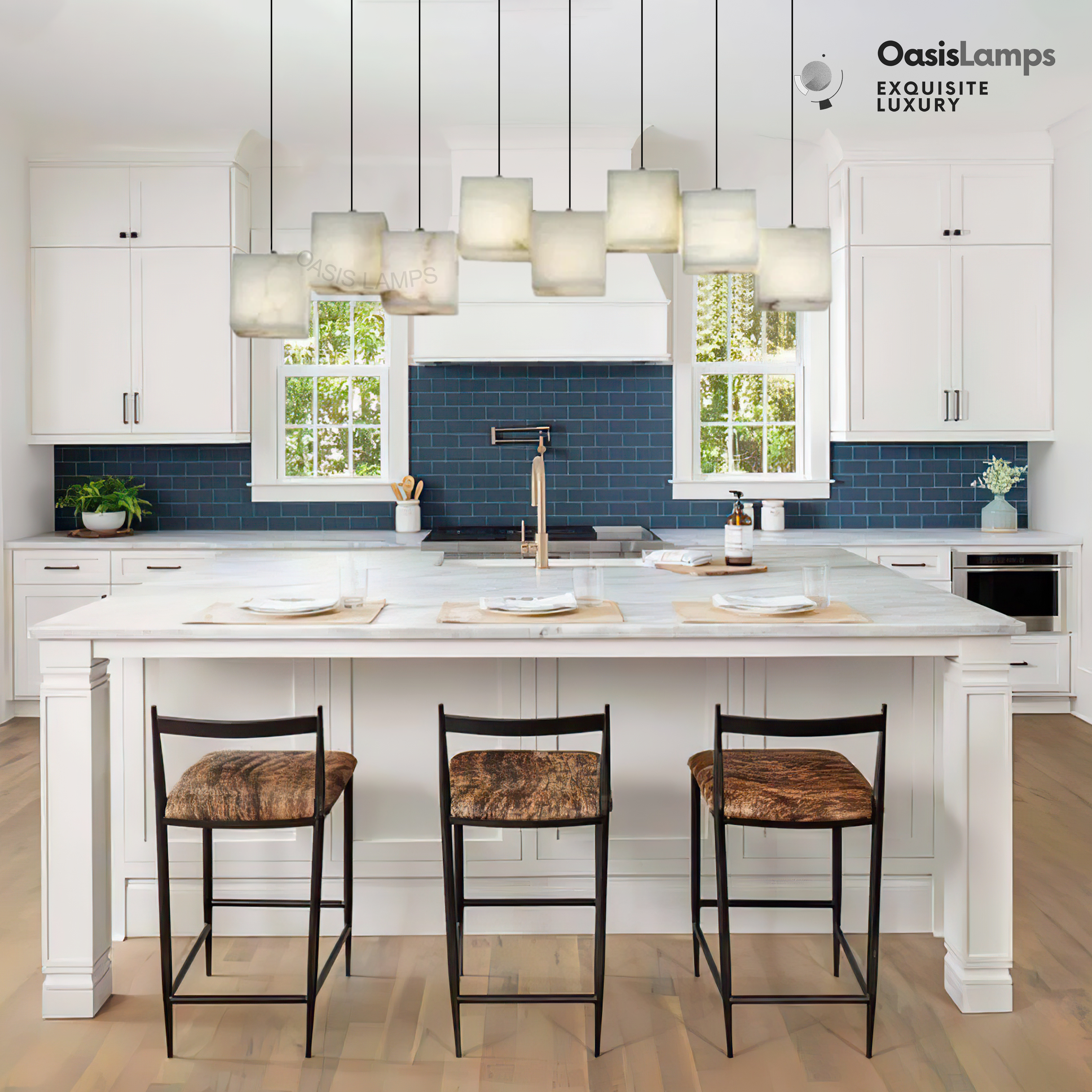 Dave Simple Alabaster Box chandelier#color_White,size_8 heads Size: L 37.8″(96cm) × W 4.7″(12cm) × W 78.7″(200cm)