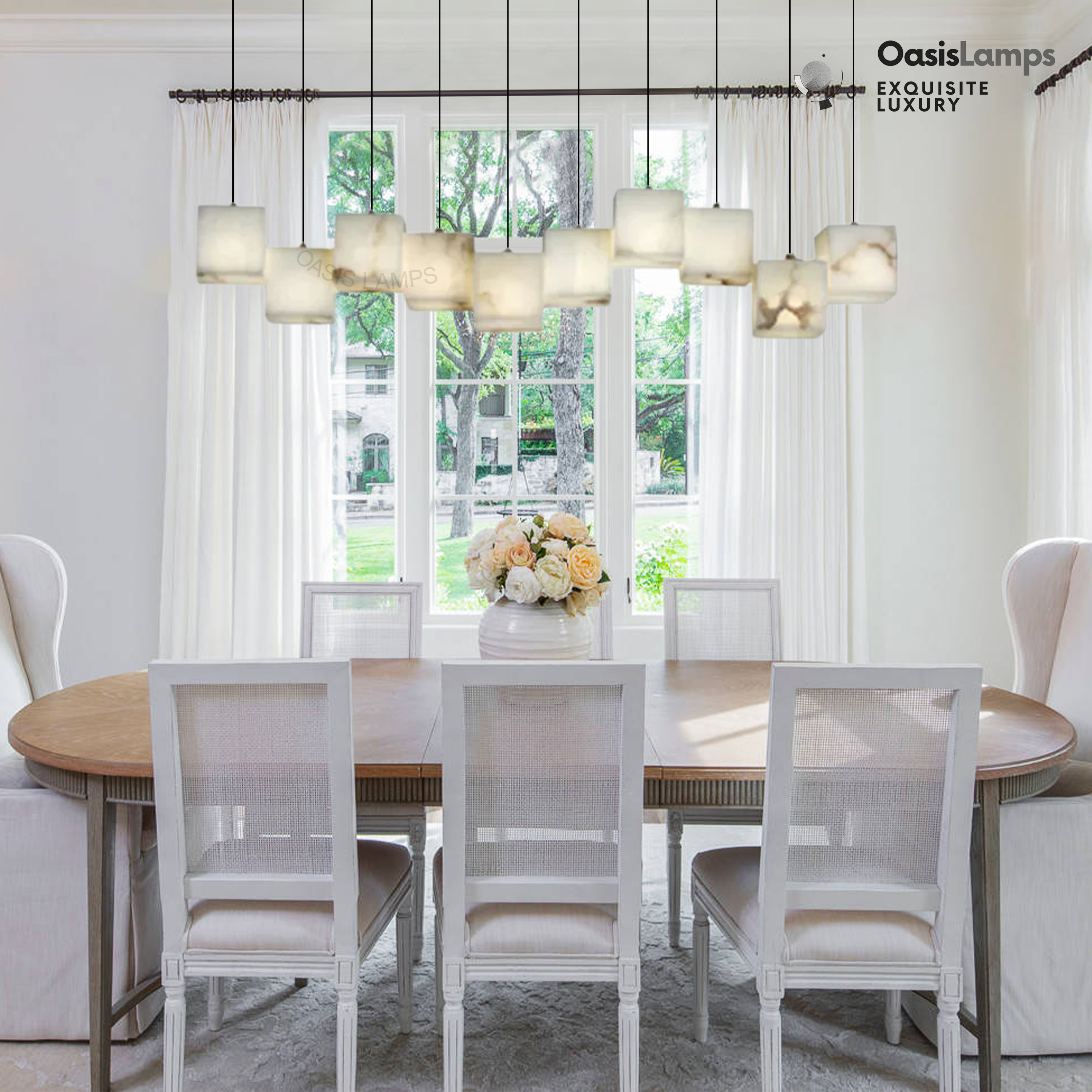 Dave Simple Alabaster Box chandelier#color_White,size_10 heads Size: L 47.2″(120cm) × W 4.7″(12cm) × W 78.7″(200cm)