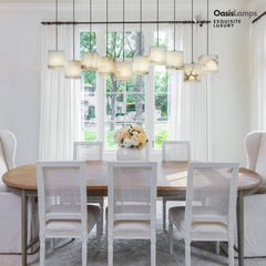 Dave Simple Alabaster Box chandelier#color_White,size_10 heads Size: L 47.2″(120cm) × W 4.7″(12cm) × W 78.7″(200cm)