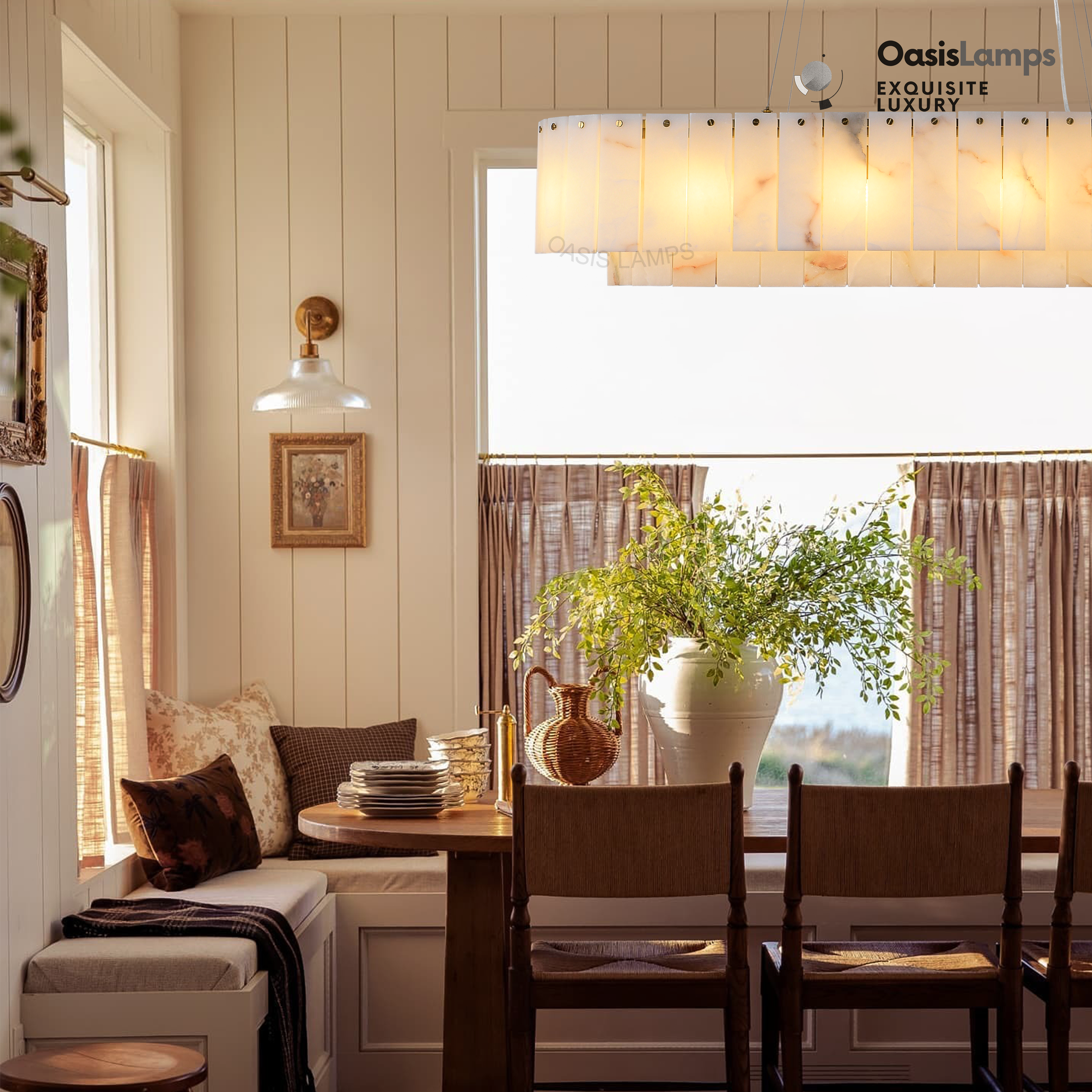 Sawyer Alabaster Rectangle Chandelier 40" 54"L#Color_Brass,size_40"