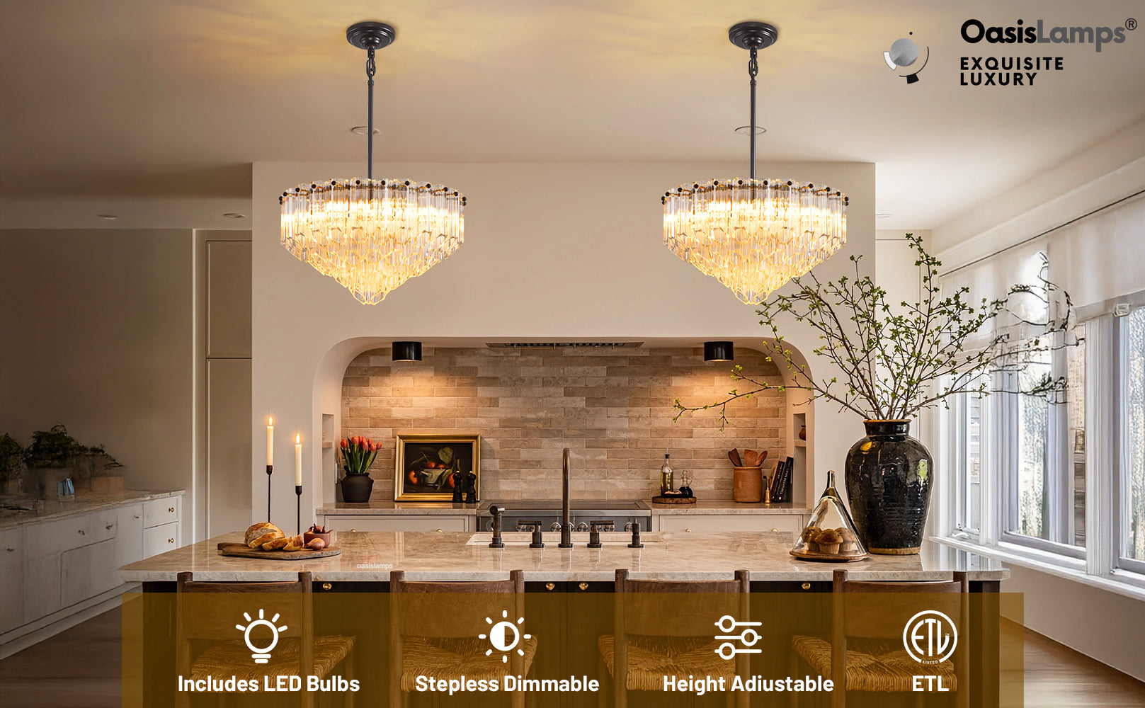 Ethereal Radiance Clear Amber Round Crystal Chandelier 14" 30"D#glass color_clear,size_14in