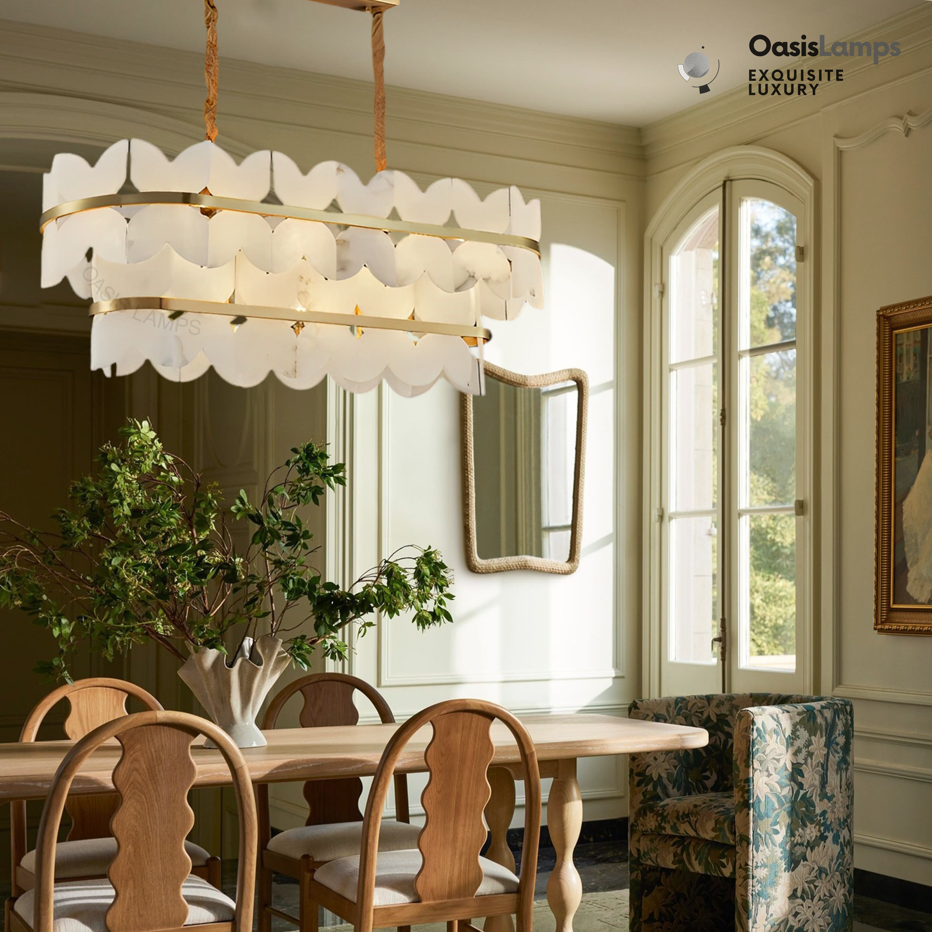 Alabaster Cloudcover Brass Chandelier#Colour_Brass,size_2 Layer Long L 39.4″(100cm) x W 13.8″(35cm) x H 14.2″(36cm)