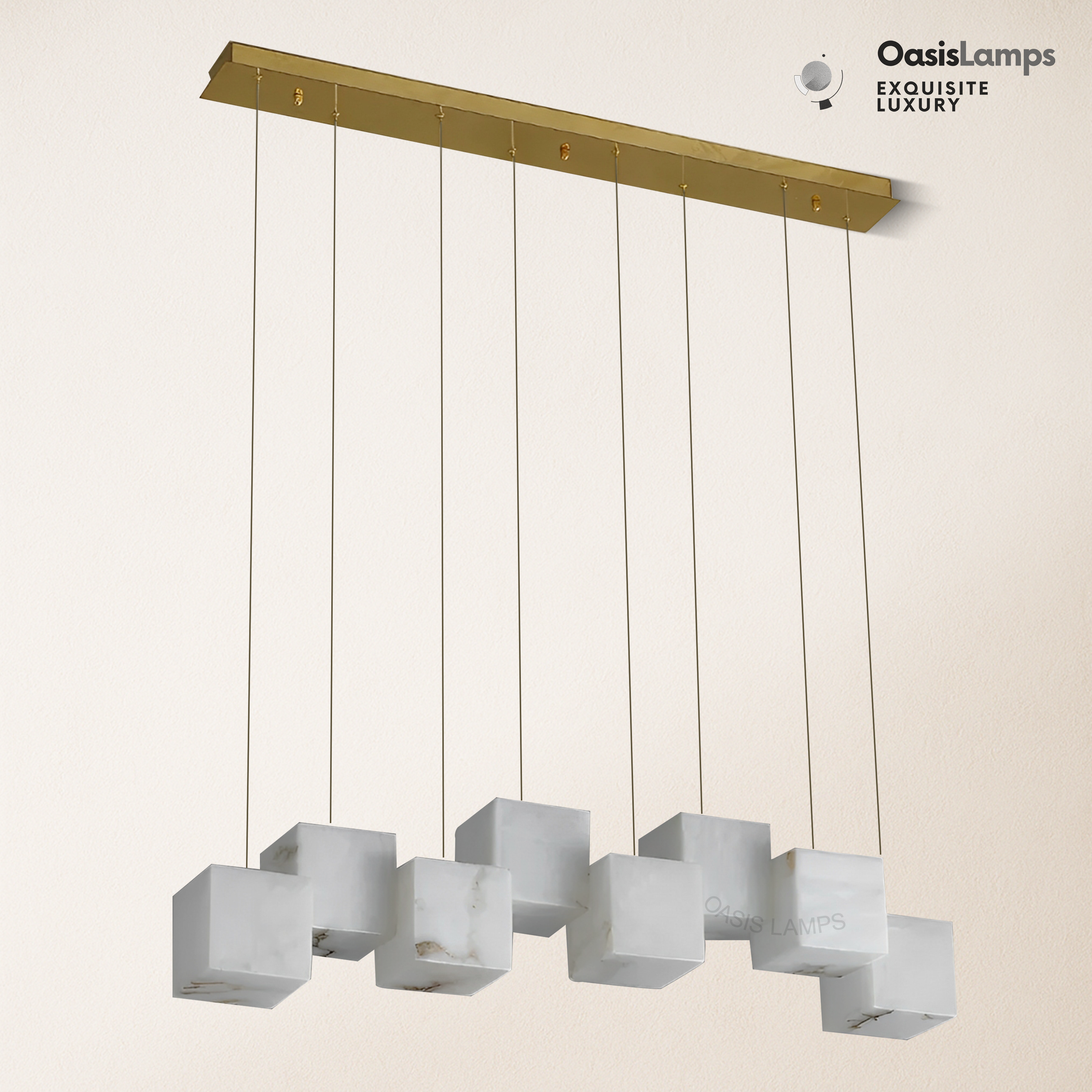 Dave Simple Alabaster Box chandelier#color_White,size_8 heads Size: L 37.8″(96cm) × W 4.7″(12cm) × W 78.7″(200cm)