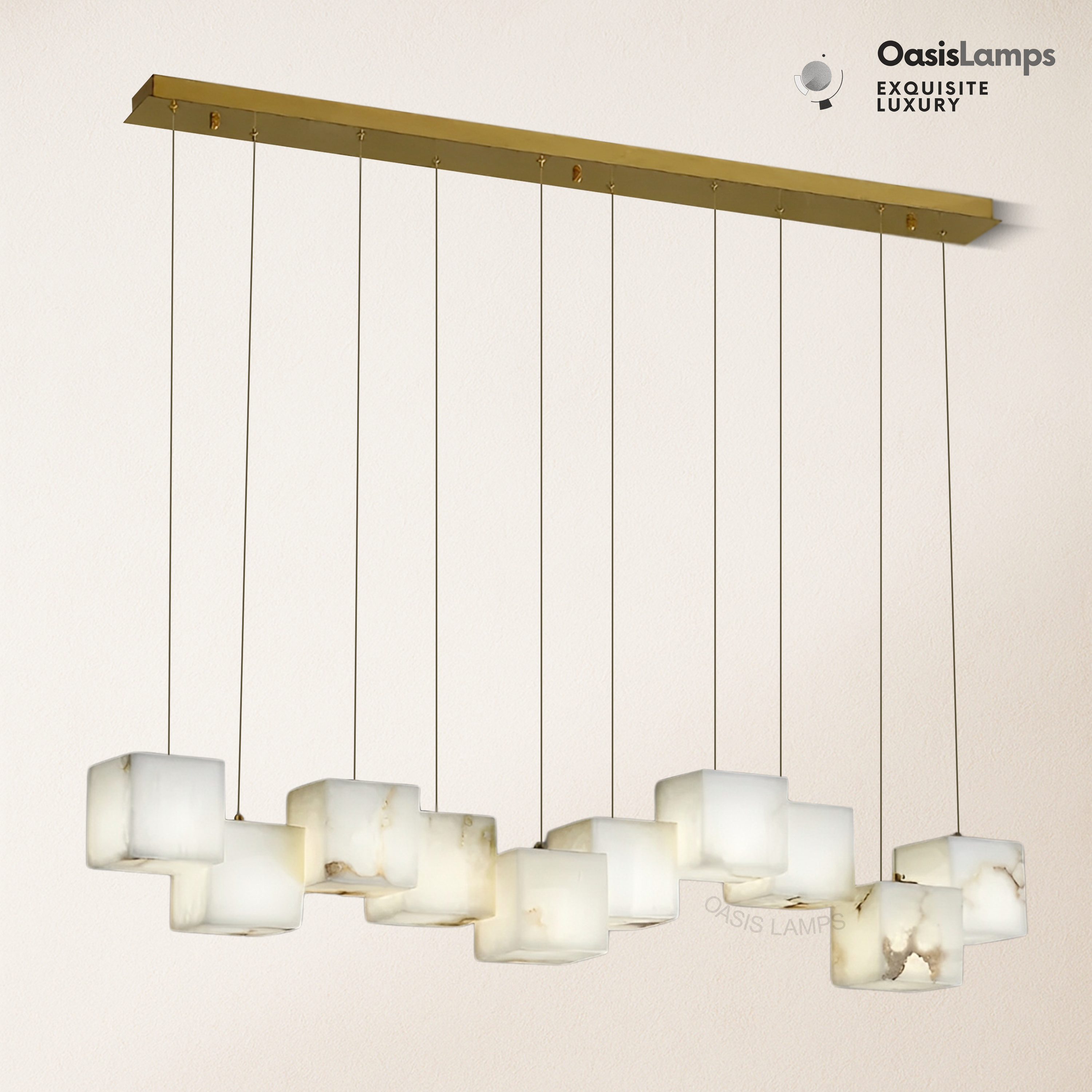 Dave Simple Alabaster Box chandelier#color_White,size_10 heads Size: L 47.2″(120cm) × W 4.7″(12cm) × W 78.7″(200cm)