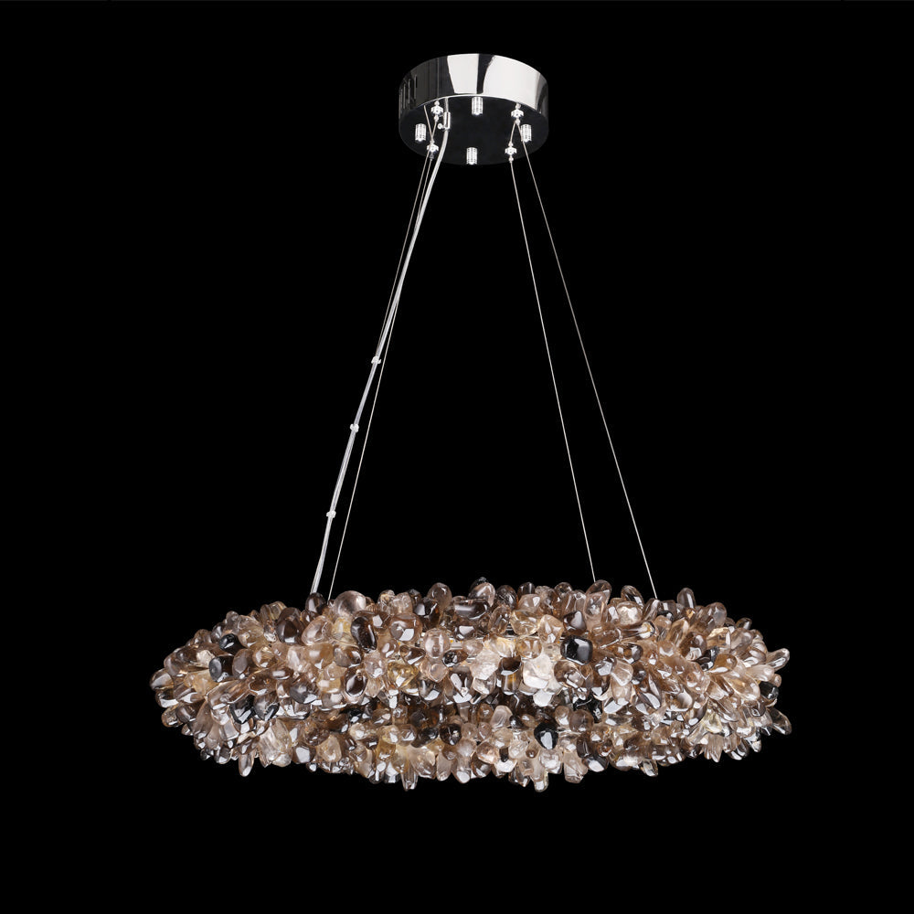 Modern Multiple Size Modern Smoky Rock Crystal Halo LED Chandelier Pendant Light