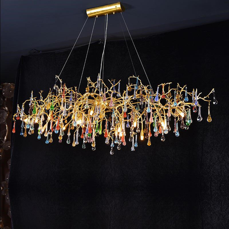 American Modern Linear Colorful Crystal Branch Chandelier