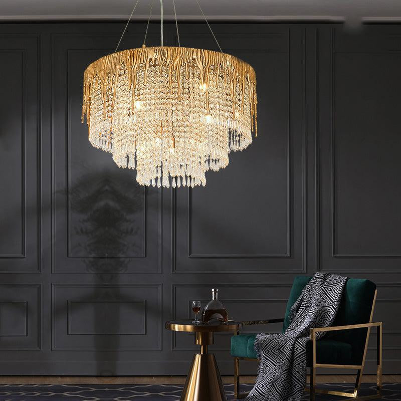 Round Crystal Cascade Chandelier