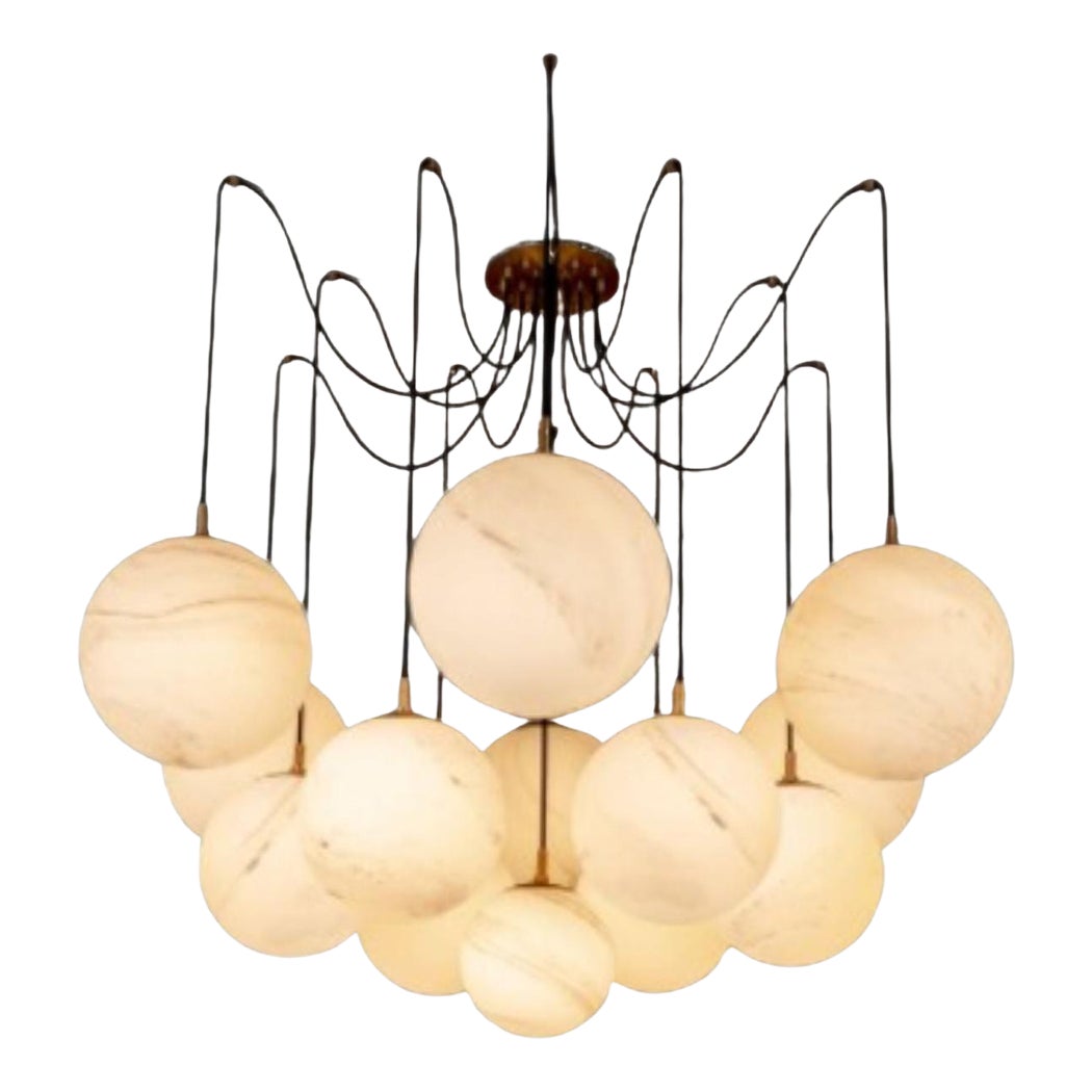 Opulent Alabaster Ball Chandelier, Luxurious Alabaster Chandelier