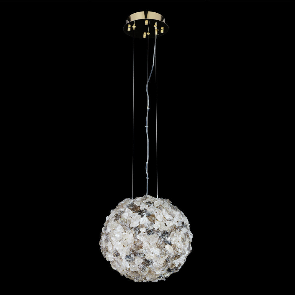 Modern Modern Clear & Smoky Rock Crystal Ball Pendant Light