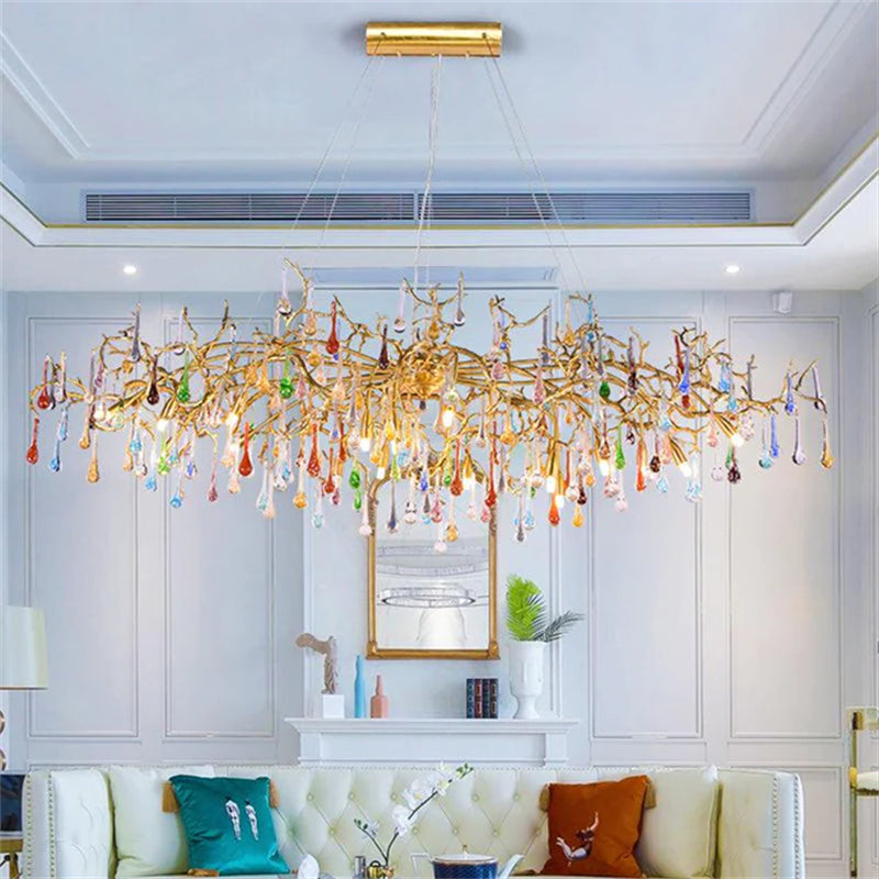 American Modern Linear Colorful Crystal Branch Chandelier