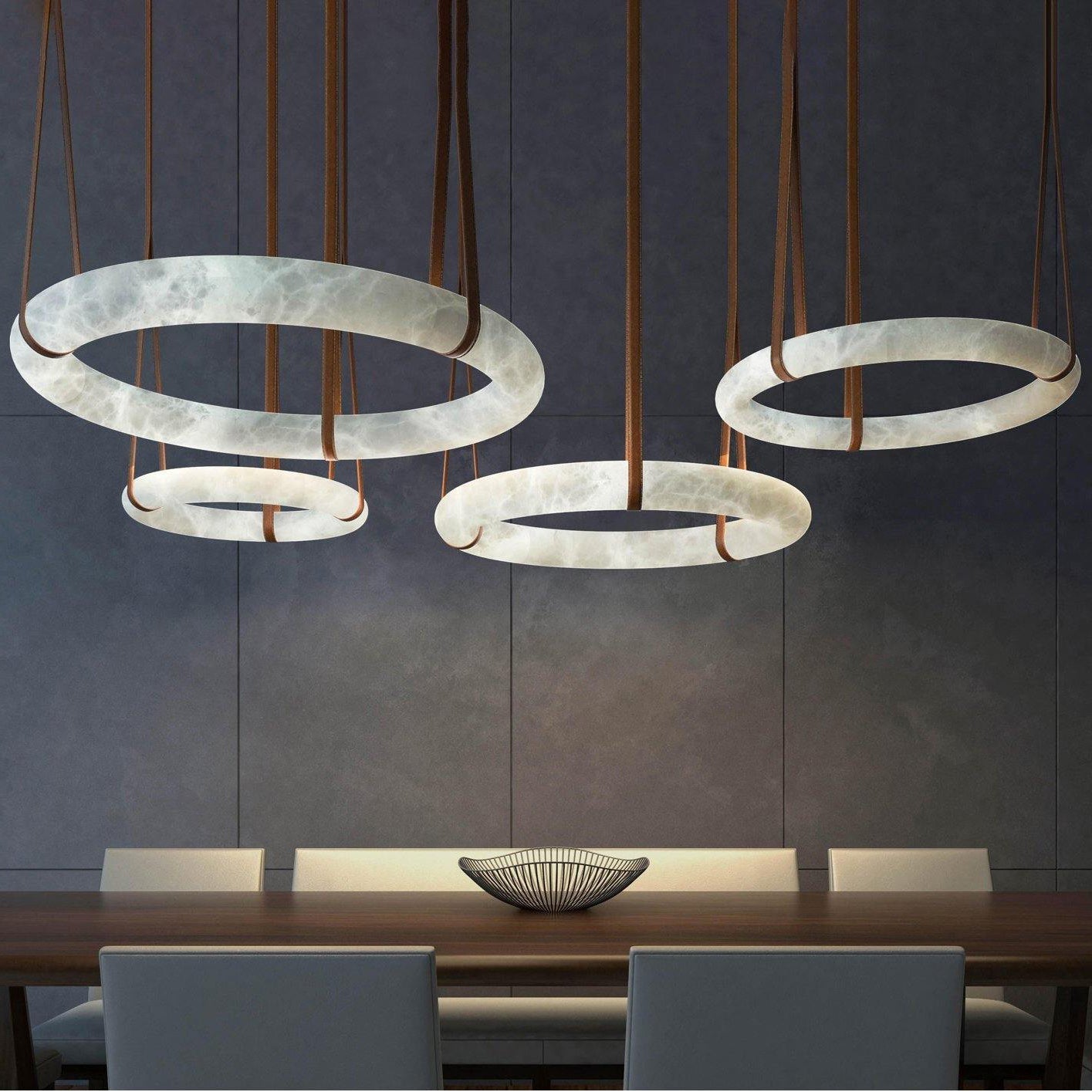 Ethereal Alabaster Halo Pendant Chandelier, Chandelier with Leather Hook