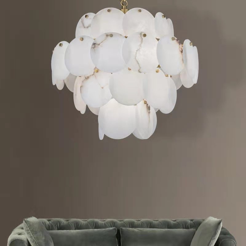 Glow Modern Round Alabaster Chandelier Light, Luxurious Round Chandelier