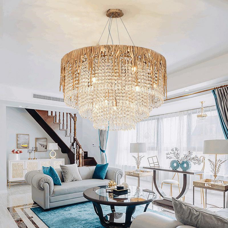 Round Crystal Cascade Chandelier