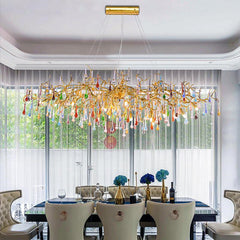 American Modern Linear Colorful Crystal Branch Chandelier