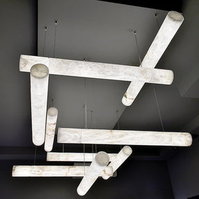 Ethereal Alabaster Linear Chandelier Cylinder Light For Dining Room