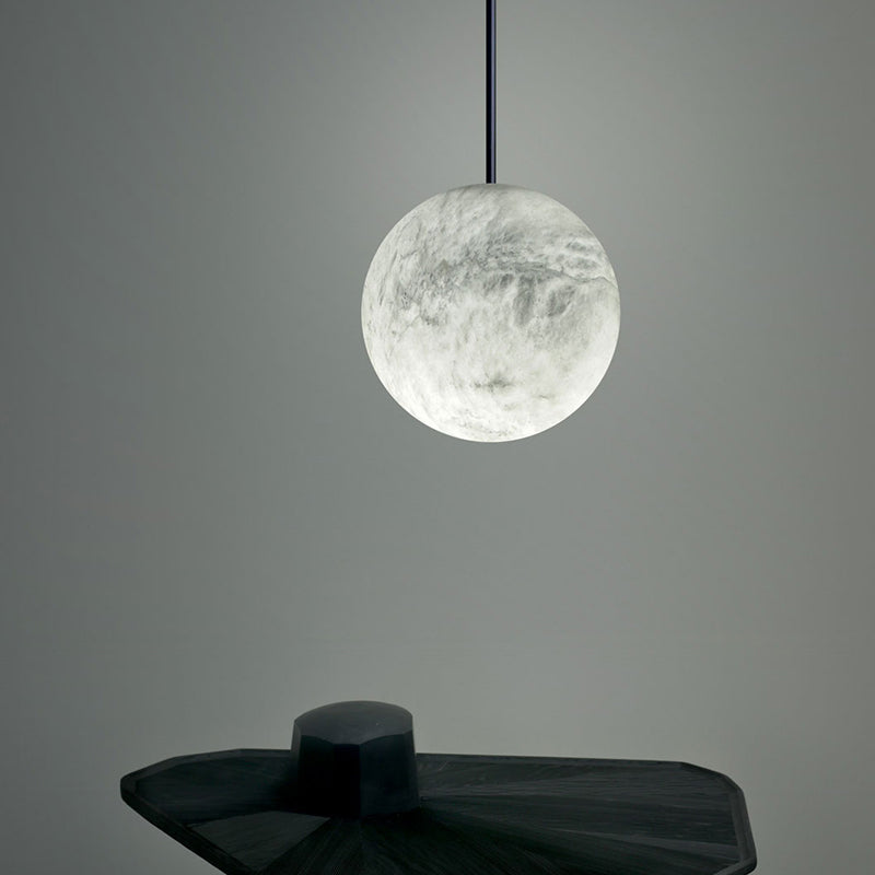 Opulent Alabaster Sphere Staircase Chandelier, Multi Pendant Light