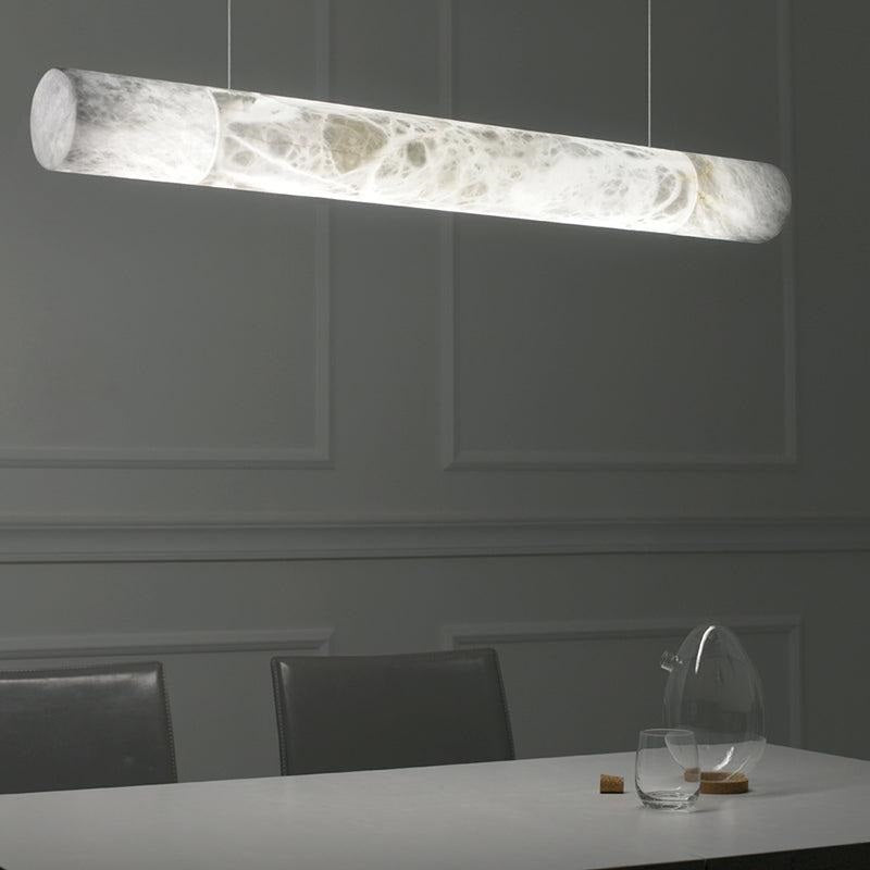 Ethereal Alabaster Linear Chandelier Cylinder Light For Dining Room