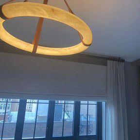 Ethereal Alabaster Halo Pendant Chandelier, Chandelier with Leather Hook