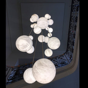 Opulent Alabaster Sphere Staircase Chandelier, Multi Pendant Light